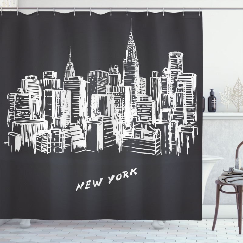 Hand Drawn City Buildings Deco Shower Curtain