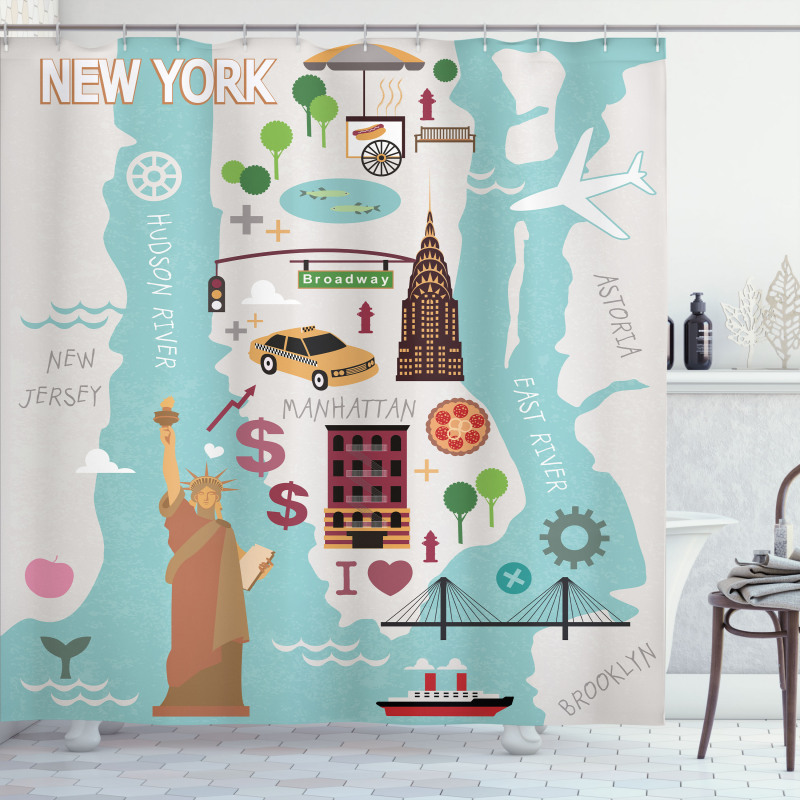 New York Infographic Doodle Map Shower Curtain