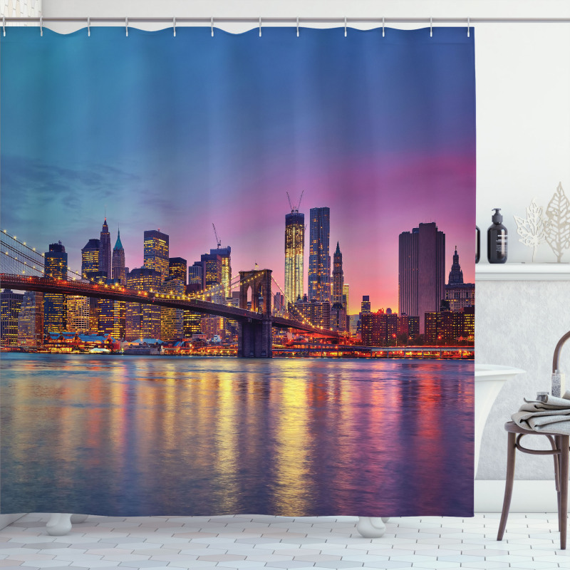 Manhattan Vivid Dusk Skyline Shower Curtain