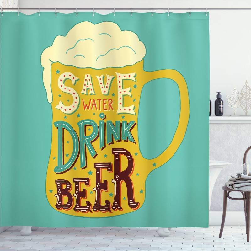 Foamy Beer Glasses Words Shower Curtain