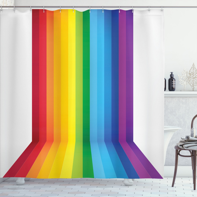 Shade of Rainbow Colors Line Shower Curtain