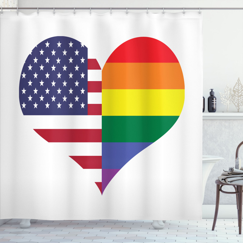 Heart with Old Glory Rainbow Shower Curtain