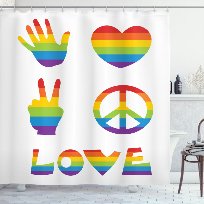 Rainbow Colors Peace and Love Shower Curtain