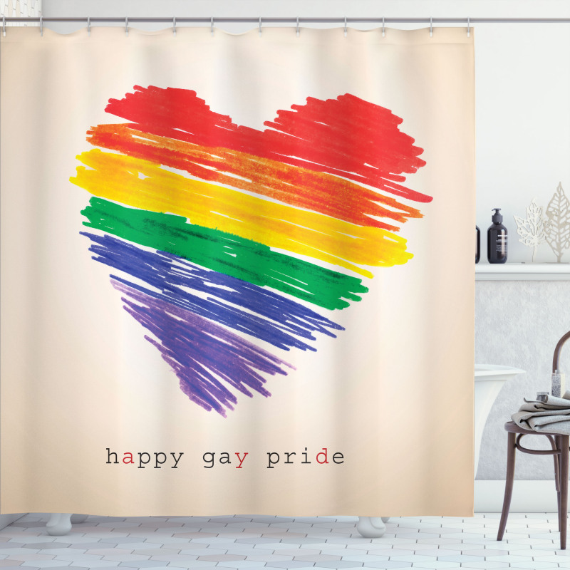 Happy Gay Pride Rainbow Heart Shower Curtain