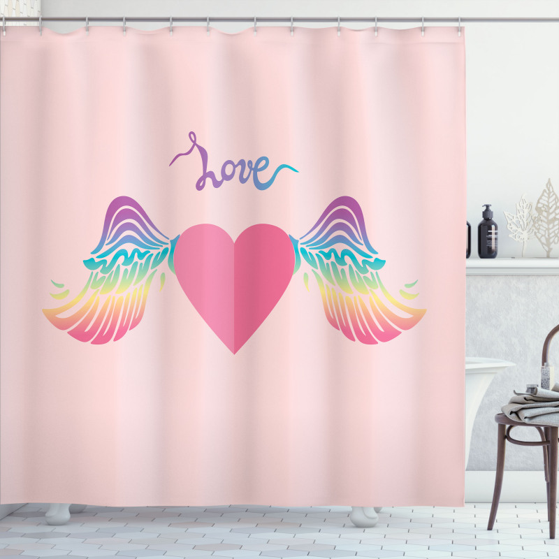 Love Heart Rainbow Wings Shower Curtain