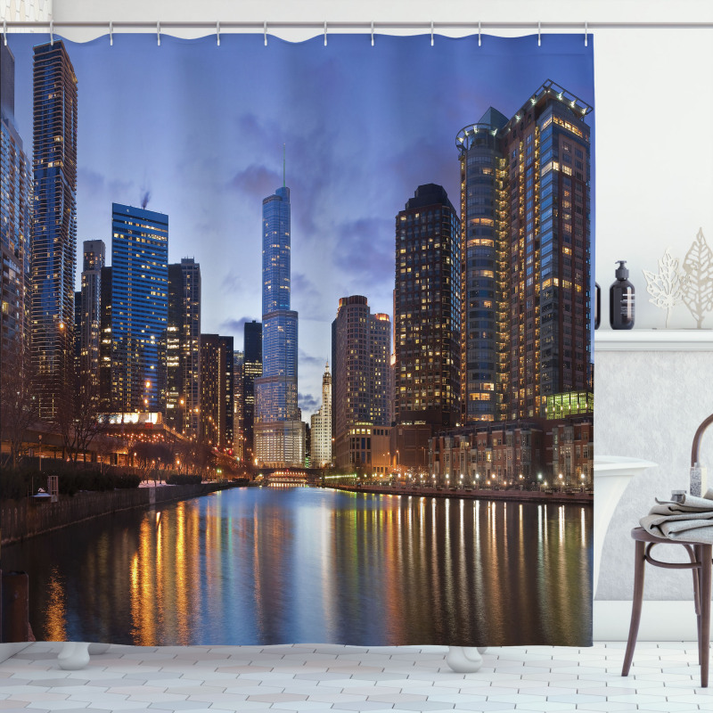 Chicago Riverside at Night Shower Curtain