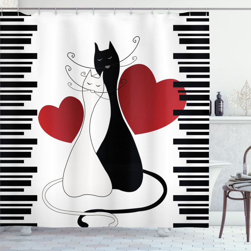 Romantic Couple Pet Kitten Shower Curtain