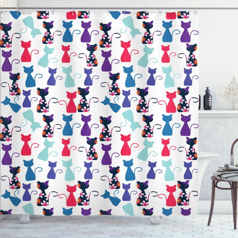 Baby Cats Flowers Colors Shower Curtain