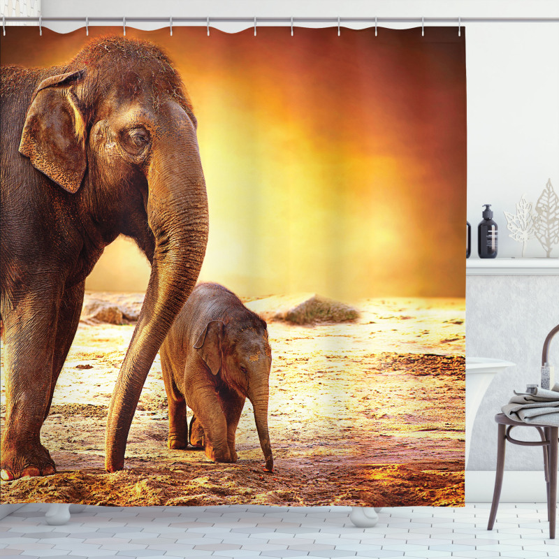 Mother Baby Elephant Family Shower Curtain