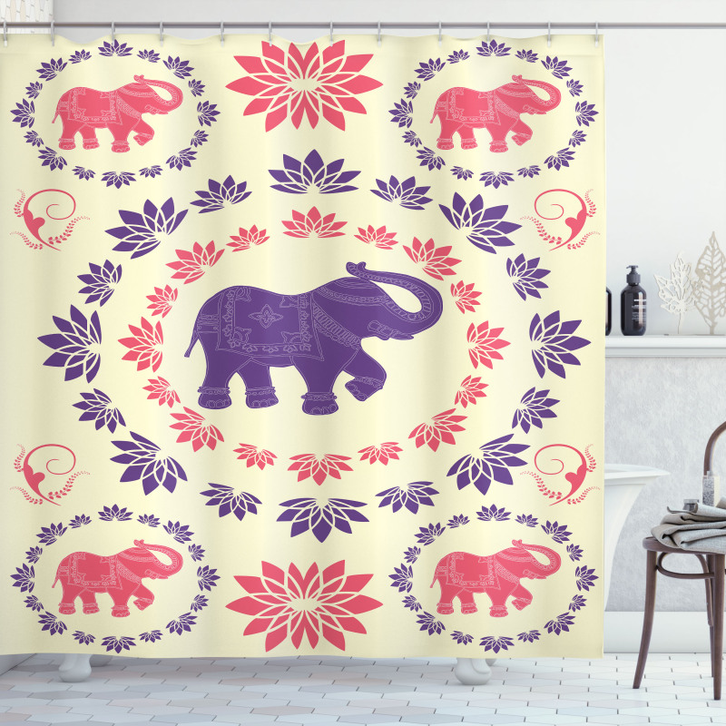 Colorful Floral Elephant Shower Curtain
