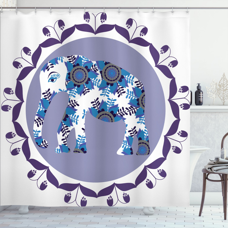 Elephant with Tulips Pattern Shower Curtain