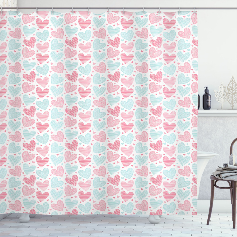 Swirling and Striped Hearts Shower Curtain