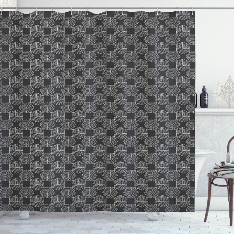 Modernistic Hatched Shapes Shower Curtain