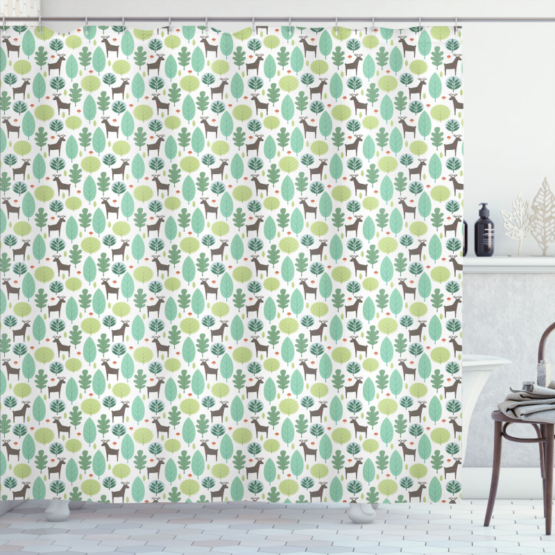 Forest and Deer with Heart Shower Curtain
