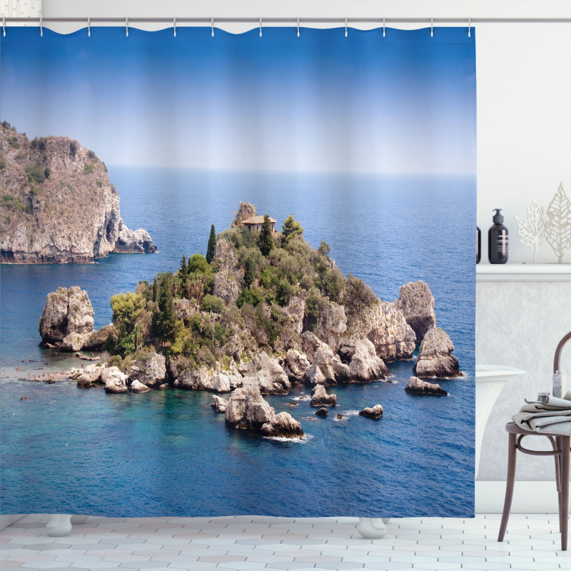 Taormina Beach Rocky Island Shower Curtain