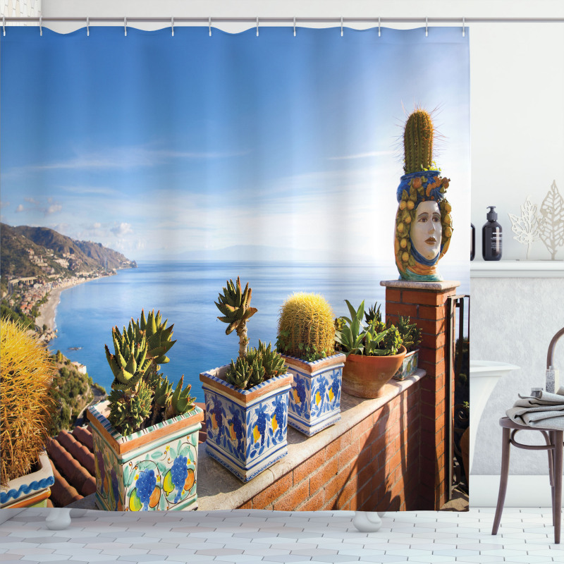 Taormina Coastline Photo Shower Curtain