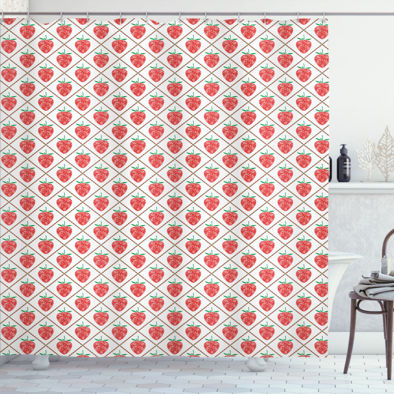 Strawberry Rhombus Dots Shower Curtain