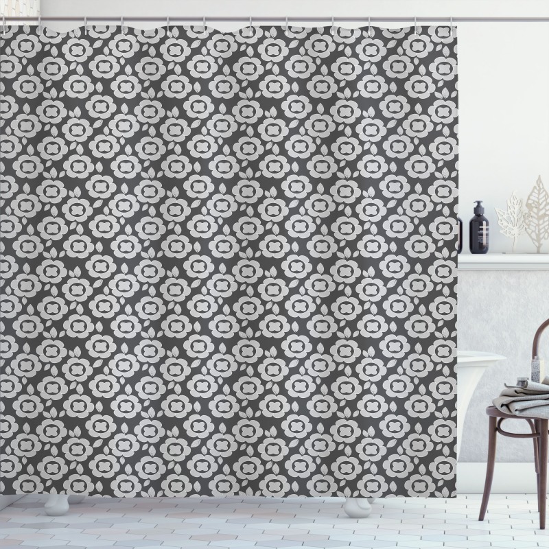 Greyscale Floral Graphic Shower Curtain