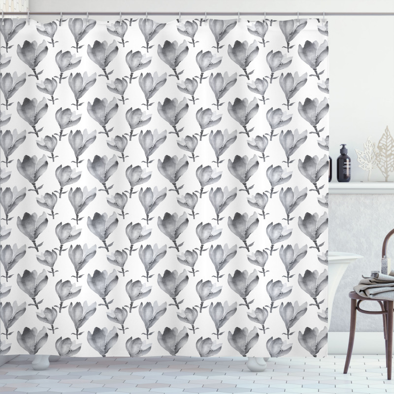 Greyscale Watercolor Flowers Shower Curtain