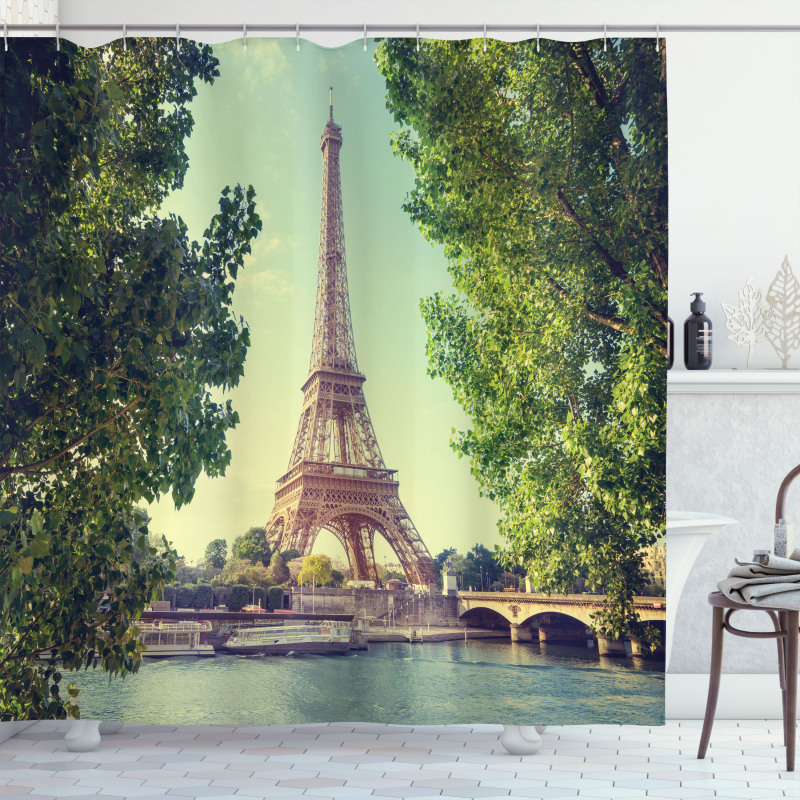 Eiffel Tower Seine River Shower Curtain