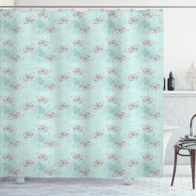 Vintage Flower and Butterfly Shower Curtain