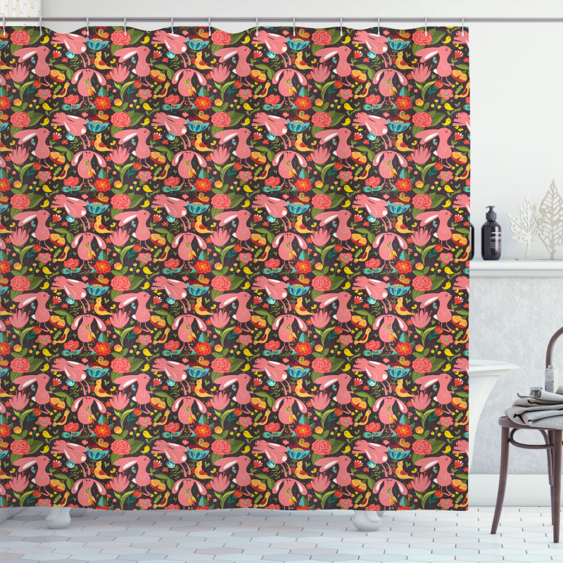 Rabbit and Flowers Shower Curtain