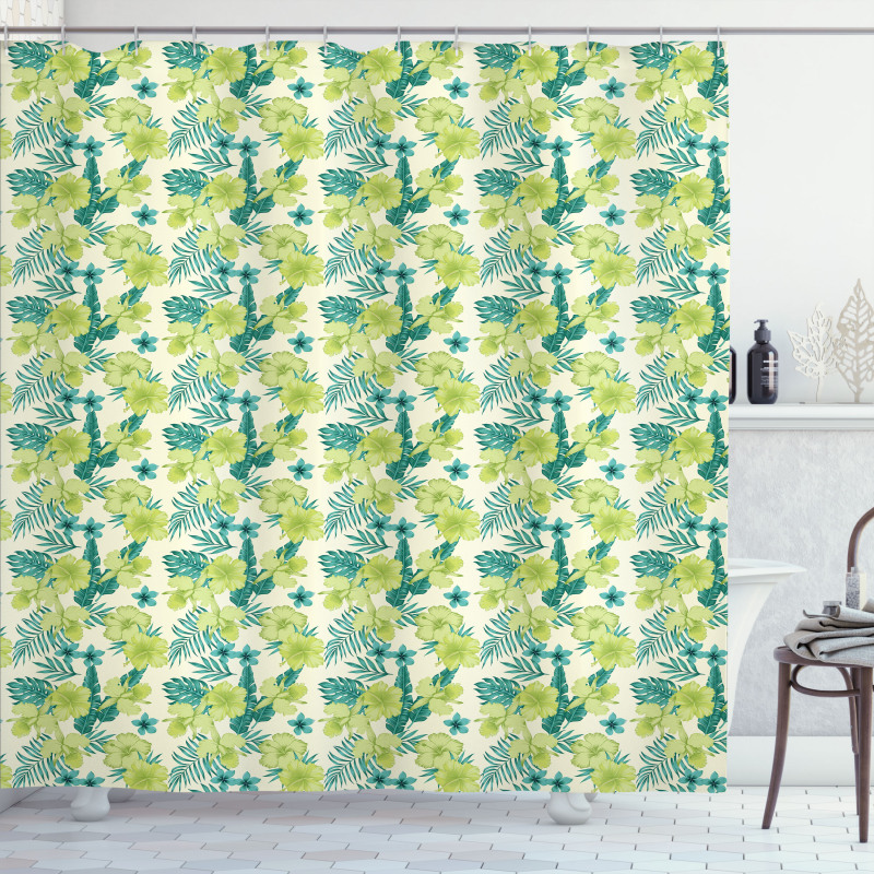 Hibiscus and Banana Leaves Shower Curtain