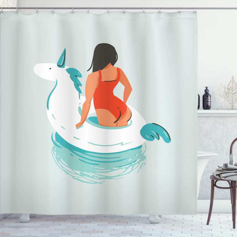 Young Girl Unicorn Shower Curtain