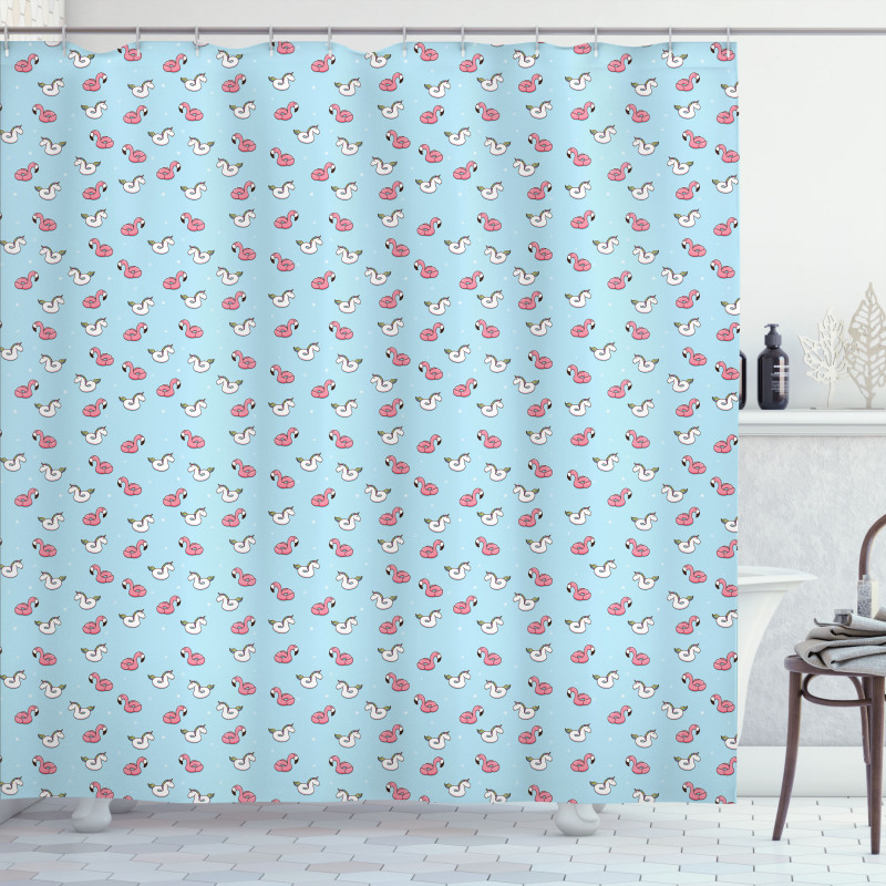 Rubber Unicorn Flamingo Shower Curtain