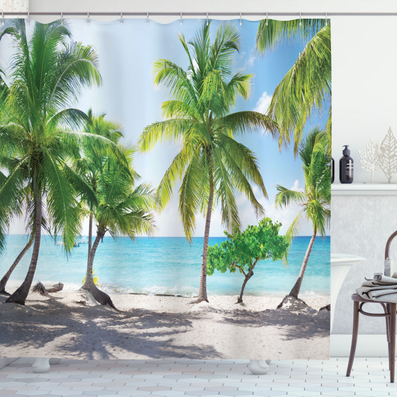 Palm Trees Island Shore Shower Curtain