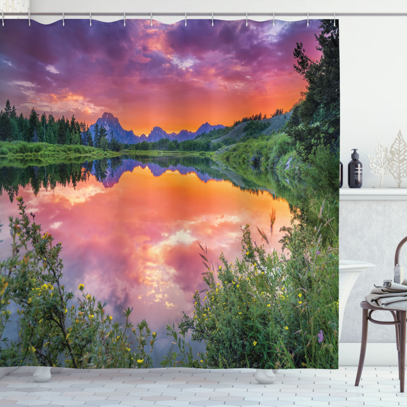 Sunset Reflection River Shower Curtain