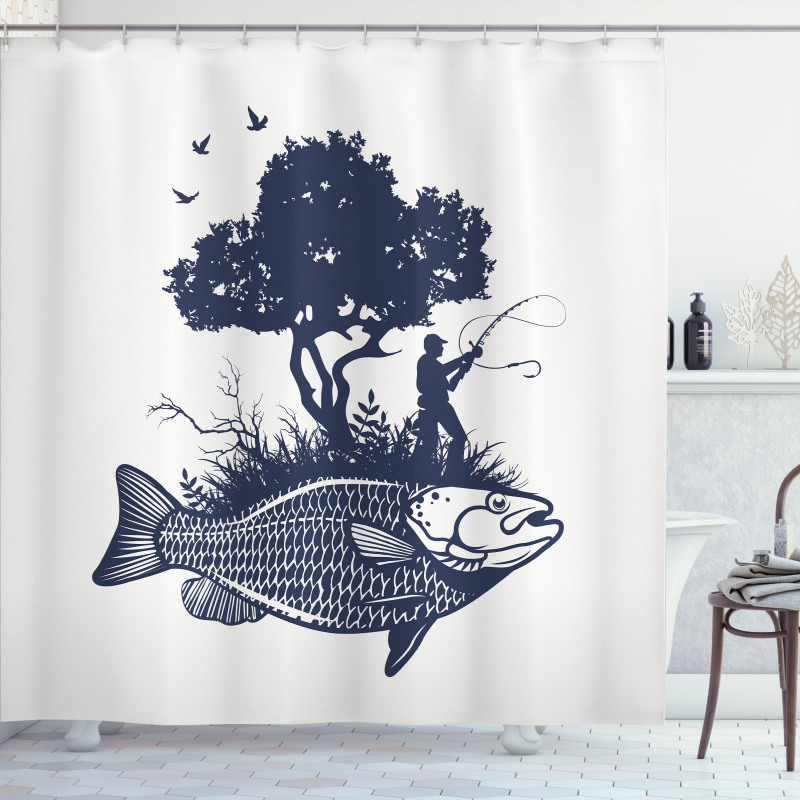 Man on Fish Island Shower Curtain