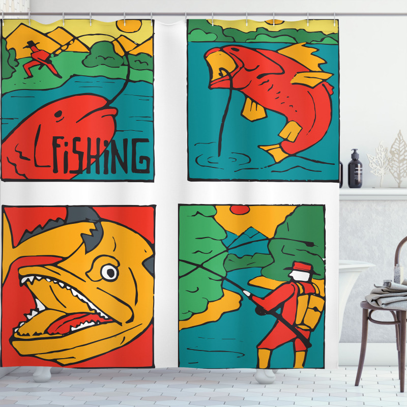 Fisherman Caricature Shower Curtain