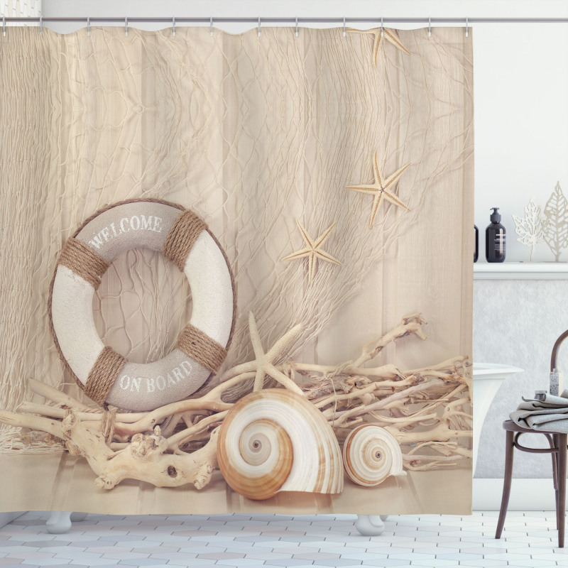 Life Buoy Wooden Sepia Shower Curtain
