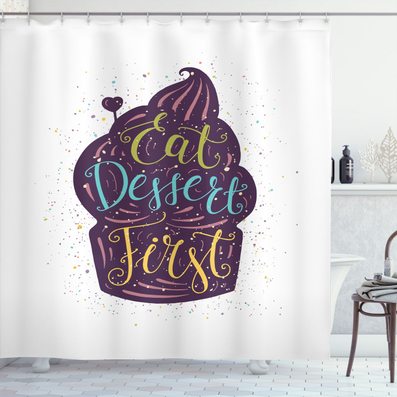 Doodle Cupcake Heart Shower Curtain