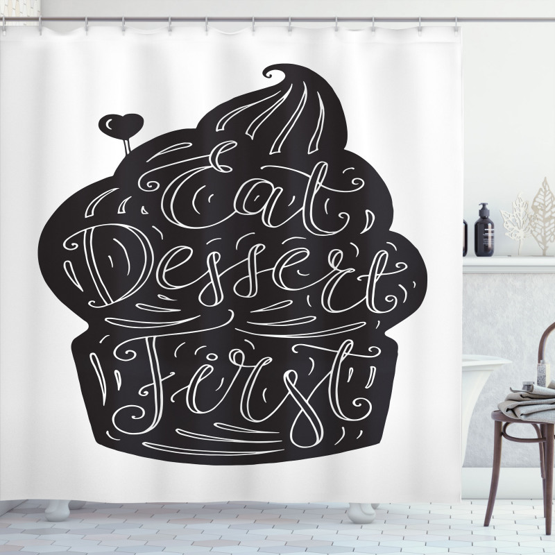 Monochrome Cupcake Doodle Shower Curtain