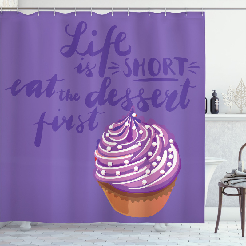 Eat Dessert Vibrant Cupcake Shower Curtain