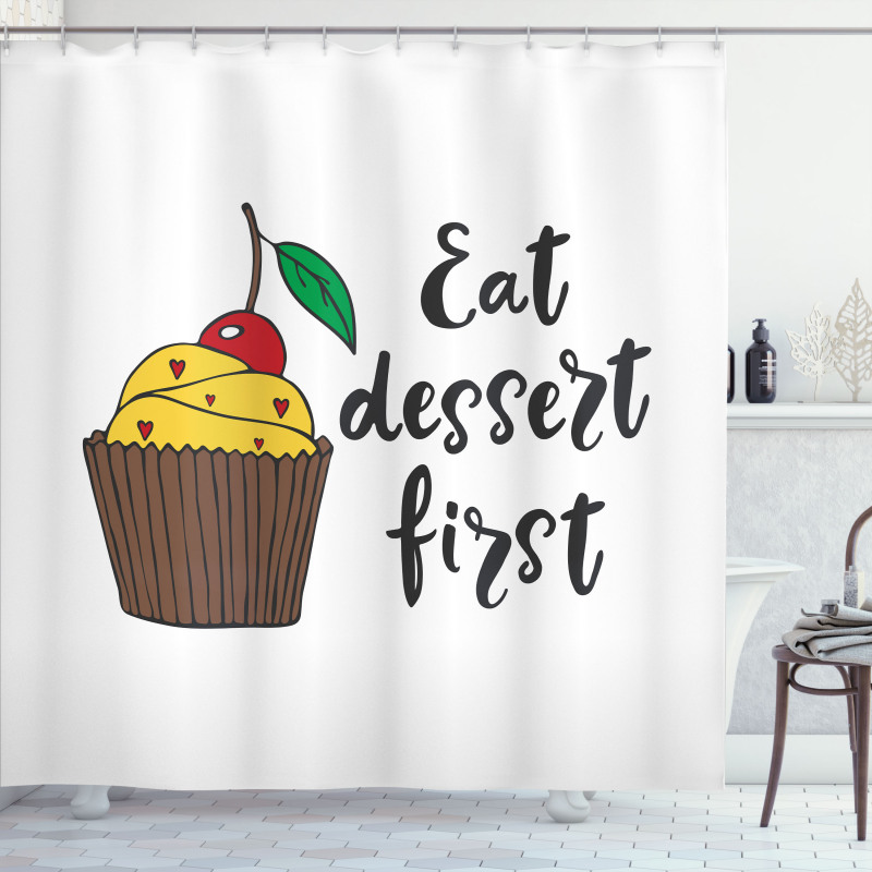 Cherry Top Cupcake Cartoon Shower Curtain