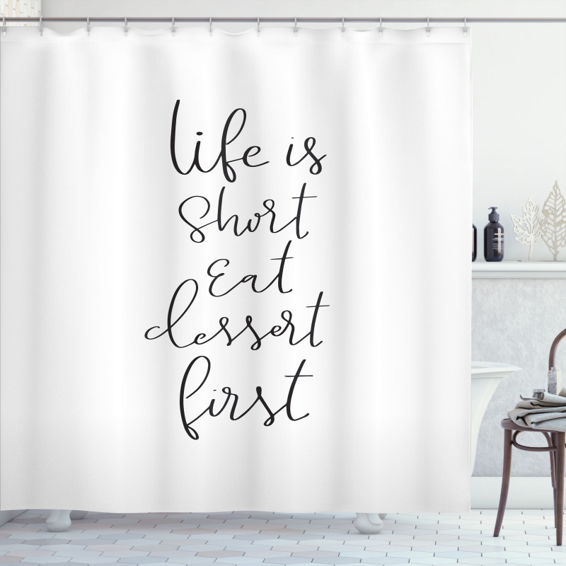 Cursive Ink Lettering Dessert Shower Curtain