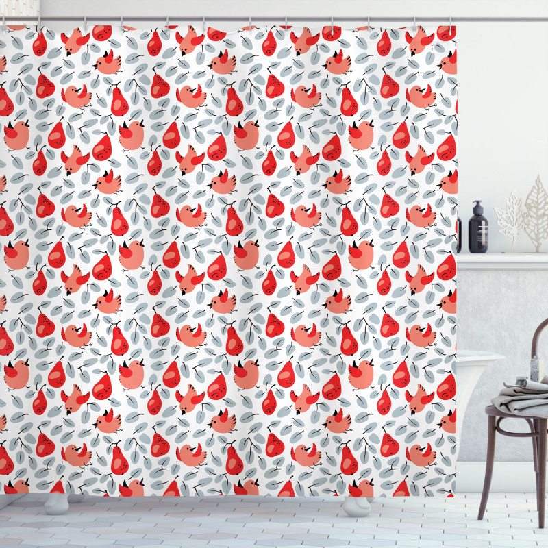 Leaves Happy Birds and Pears Shower Curtain