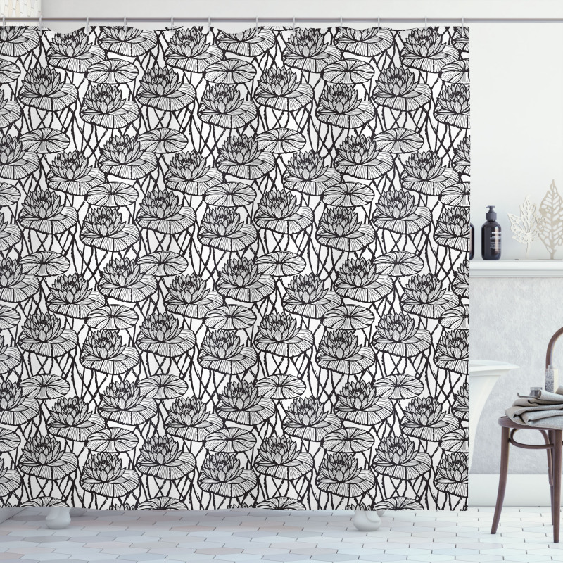 Ink Hand Drawn Water Lily Shower Curtain