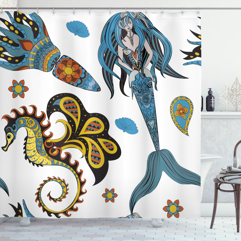 Mermaid and Sea Horse Shower Curtain