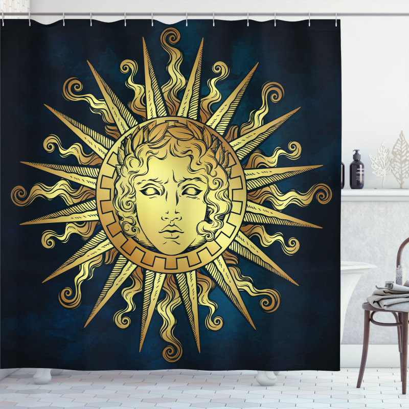 Sun with Antique Woman Face Shower Curtain