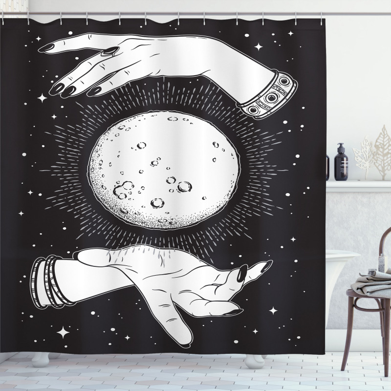 Moon in Fortune Teller Hands Shower Curtain