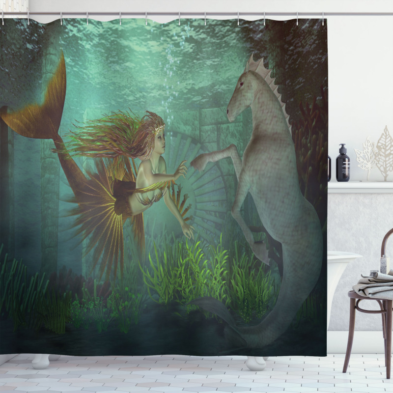 Mermaid with Seahorse Shower Curtain