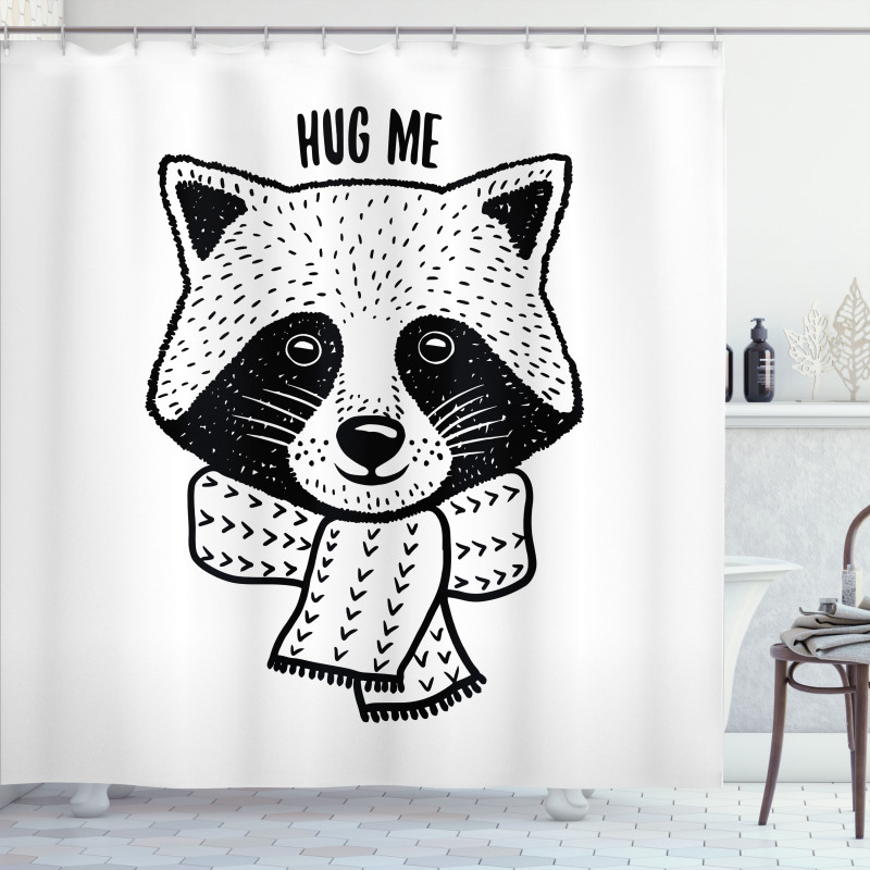 Raccoon with Hug Me Words Shower Curtain