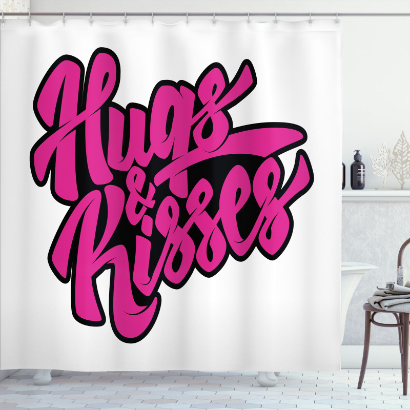 Hugs and Kisses Calligraphy Shower Curtain