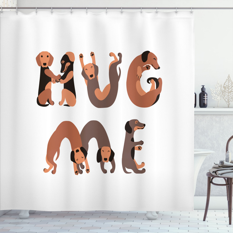 Hug Me Words with Dog Letters Shower Curtain