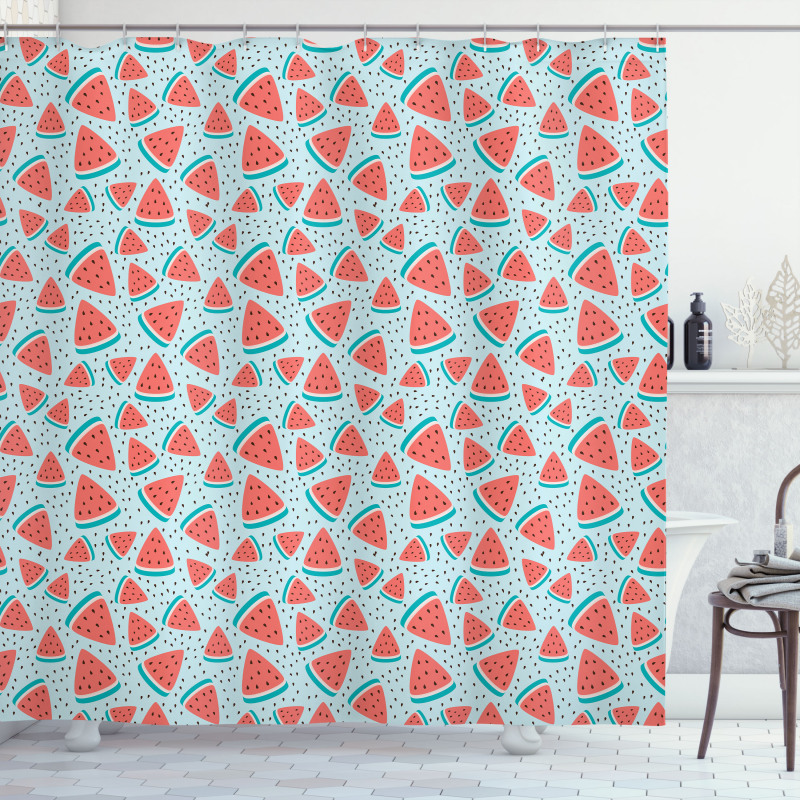 Watermelon Slices and Seeds Shower Curtain