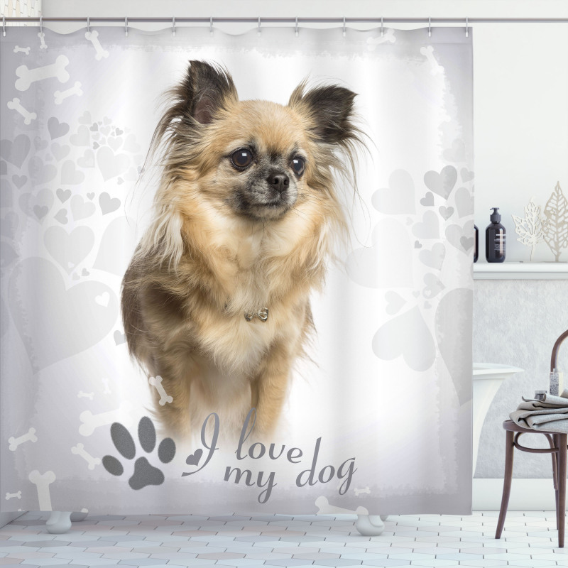 I Love My Dog Paw Print Shower Curtain